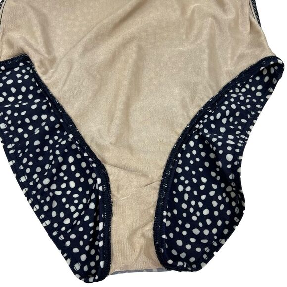 Speedo Navy White Polka Dot Halter V-Neck One Piece Swimsuit Women’s 10 - Picture 11 of 16